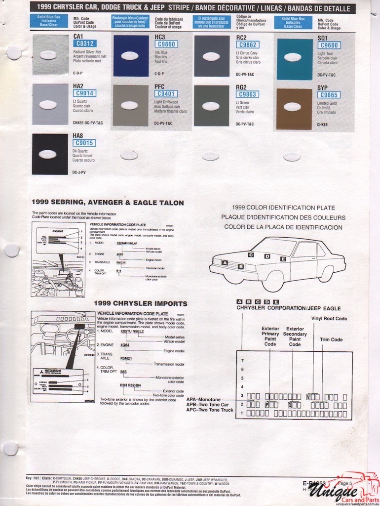 1999 Chrysler Paint Charts DuPont 5